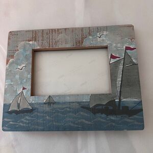 Picture Frame Solid Wooden Nautical Theme Sailboats Ocean Sailing Fits 3x5 Photo